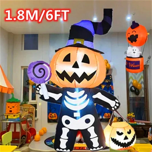 1.8M Halloween Inflatable Giant Pumpkin Skull Ghost Decor - Shop Dealza