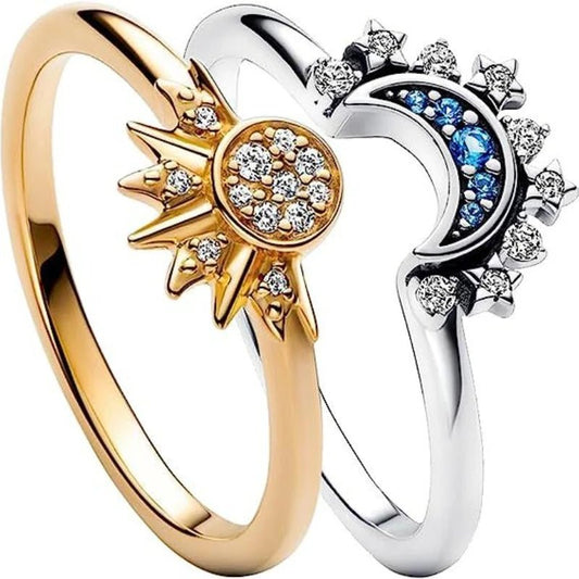 2pc Sky Blue Moon Sun Couple Rings Engagement Set - Shop Dealza