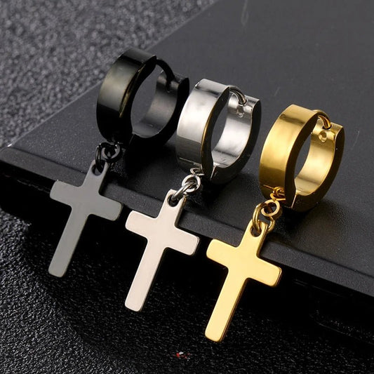 2pc Stainless Steel Cross Stars Punk Dangle Earrings - Shop Dealza