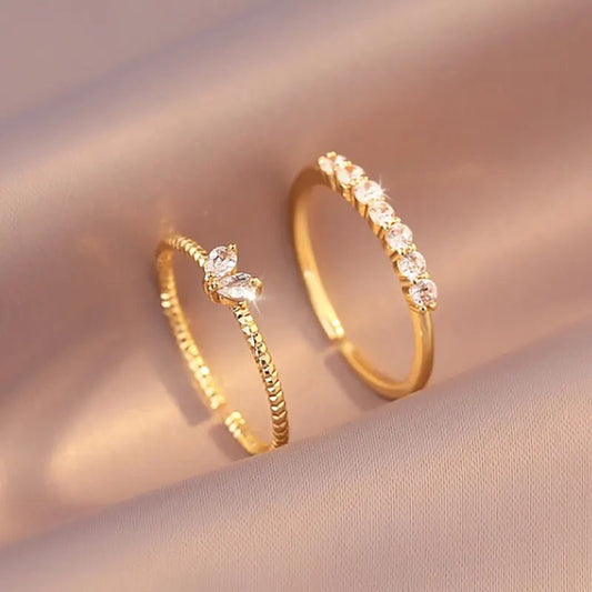 2pcs Gold Heart Zircon Rings Set Women’s Luxury Fashion - Shop Dealza