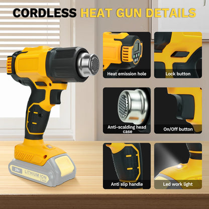 300W Cordless Heat Gun LCD Digital for Dewalt 20V Battery