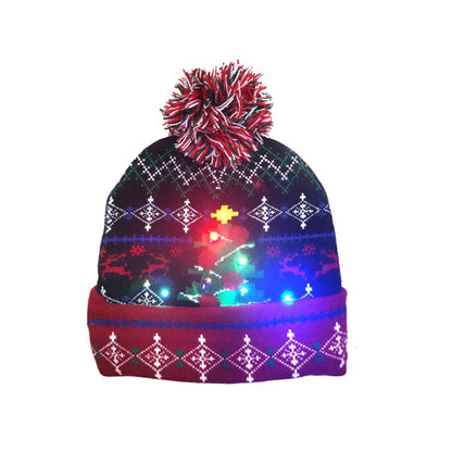 LED Christmas Hat Beanie Warm Light-Up Snowman Patterns