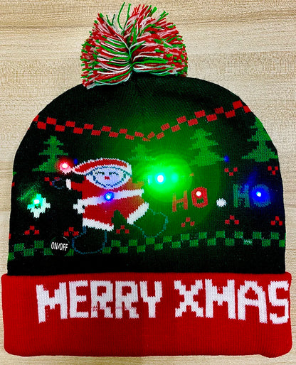 LED Christmas Hat Beanie Warm Light-Up Snowman Patterns