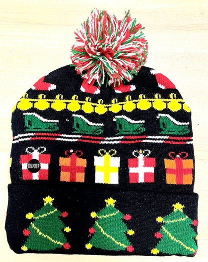 LED Christmas Hat Beanie Warm Light-Up Snowman Patterns