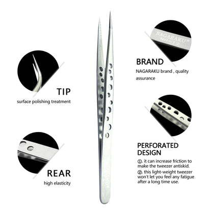 NAGARAKU Eyelash Extension Tweezers Stainless Steel