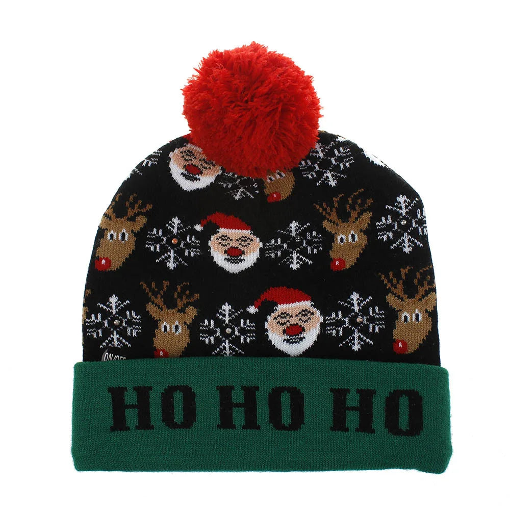 LED Christmas Hat Beanie Warm Light-Up Snowman Patterns