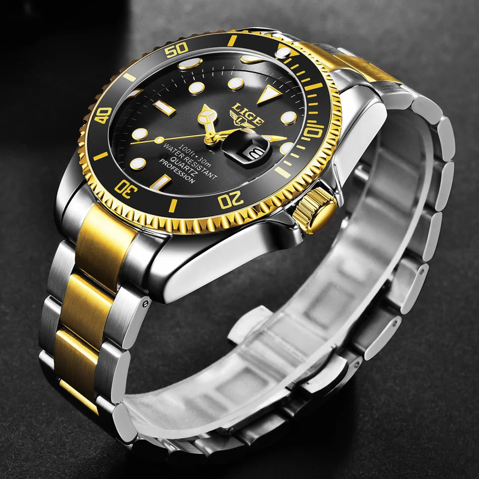 LIGE Luxury Diver Watch Men Waterproof Sport Quartz Watch