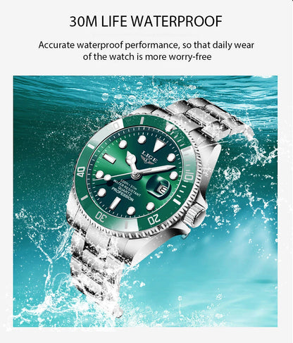 LIGE Luxury Diver Watch Men Waterproof Sport Quartz Watch