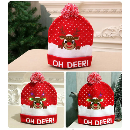 LED Christmas Hat Beanie Warm Light-Up Snowman Patterns