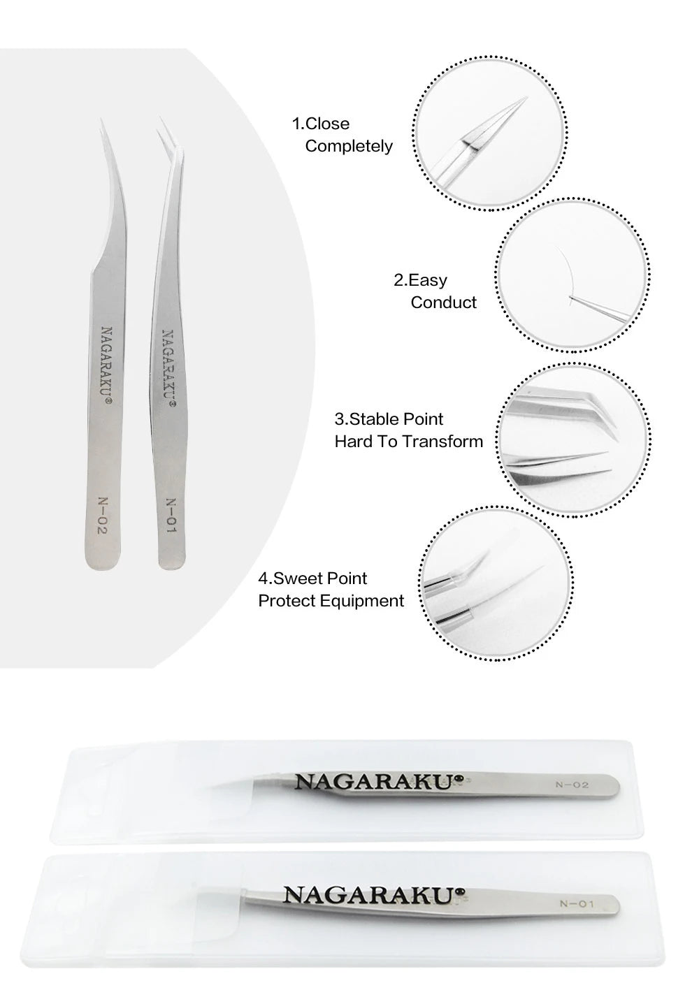 NAGARAKU Eyelash Extension Tweezers Stainless Steel