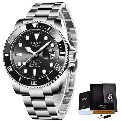 LIGE Luxury Diver Watch Men Waterproof Sport Quartz Watch