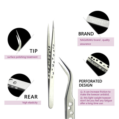 NAGARAKU Eyelash Extension Tweezers Stainless Steel