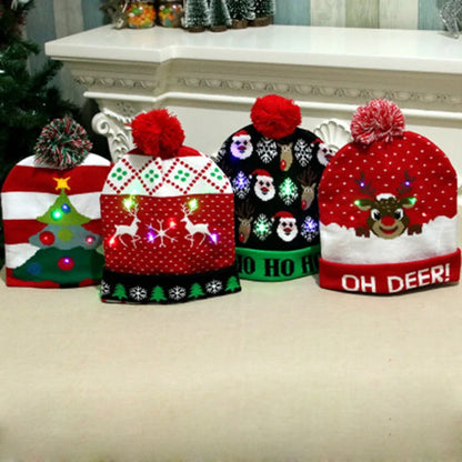 LED Christmas Hat Beanie Warm Light-Up Snowman Patterns