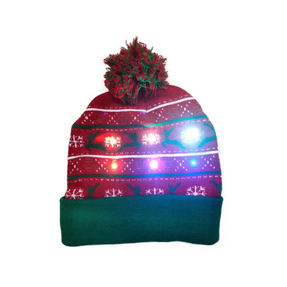 LED Christmas Hat Beanie Warm Light-Up Snowman Patterns