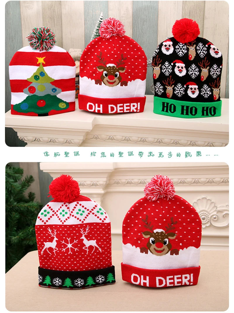 LED Christmas Hat Beanie Warm Light-Up Snowman Patterns