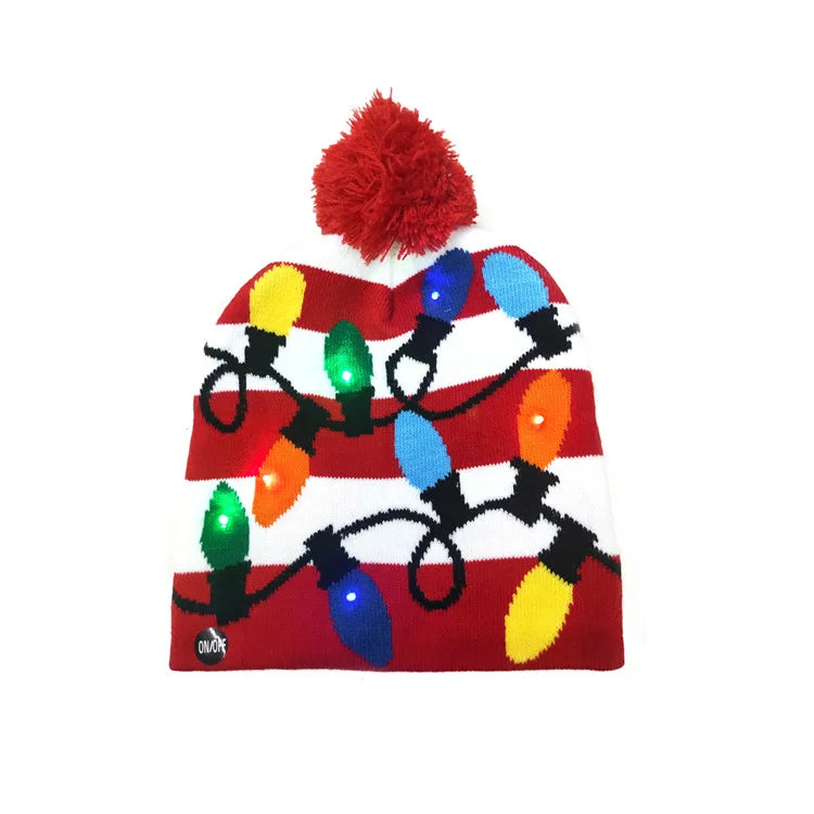 LED Christmas Hat Beanie Warm Light-Up Snowman Patterns