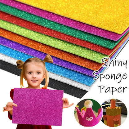 10pc Flash Glitter EVA Foam Paper Adhesive Kids Craft