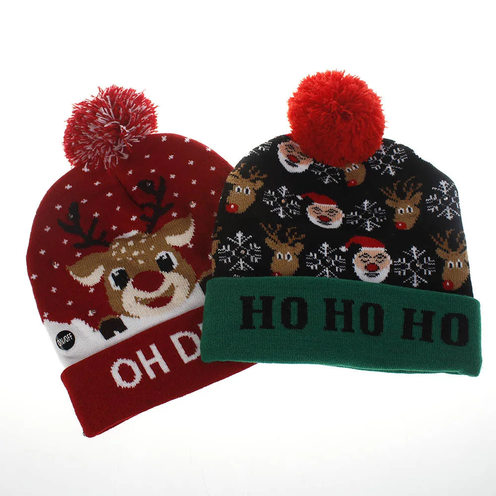 LED Christmas Hat Beanie Warm Light-Up Snowman Patterns