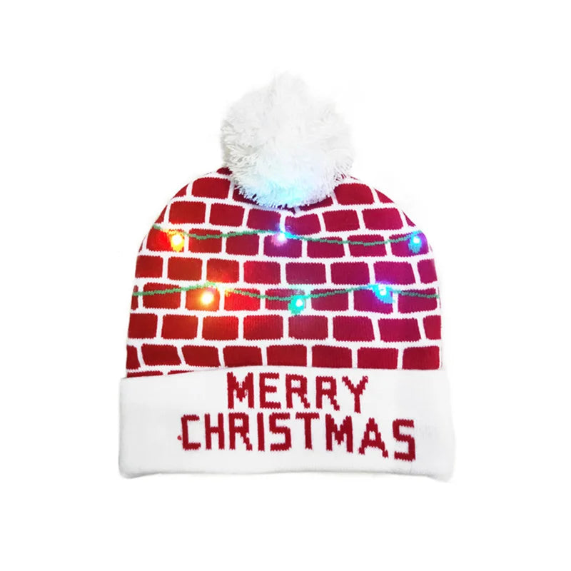 LED Christmas Hat Beanie Warm Light-Up Snowman Patterns