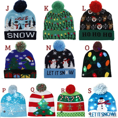 LED Christmas Hat Beanie Warm Light-Up Snowman Patterns