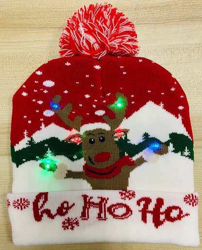 LED Christmas Hat Beanie Warm Light-Up Snowman Patterns