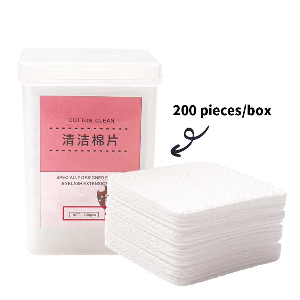 200PCS Eyelash Glue Remover Pads Lint-Free Cotton Wipes