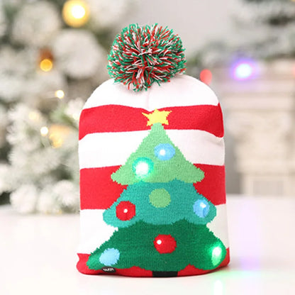 LED Christmas Hat Beanie Warm Light-Up Snowman Patterns