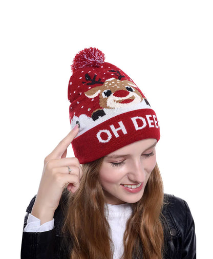 LED Christmas Hat Beanie Warm Light-Up Snowman Patterns