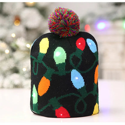 LED Christmas Hat Beanie Warm Light-Up Snowman Patterns