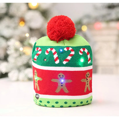 LED Christmas Hat Beanie Warm Light-Up Snowman Patterns