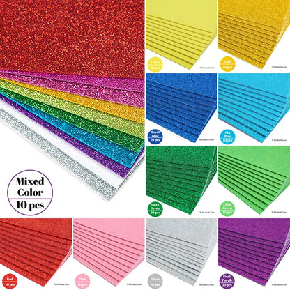 10pc Flash Glitter EVA Foam Paper Adhesive Kids Craft