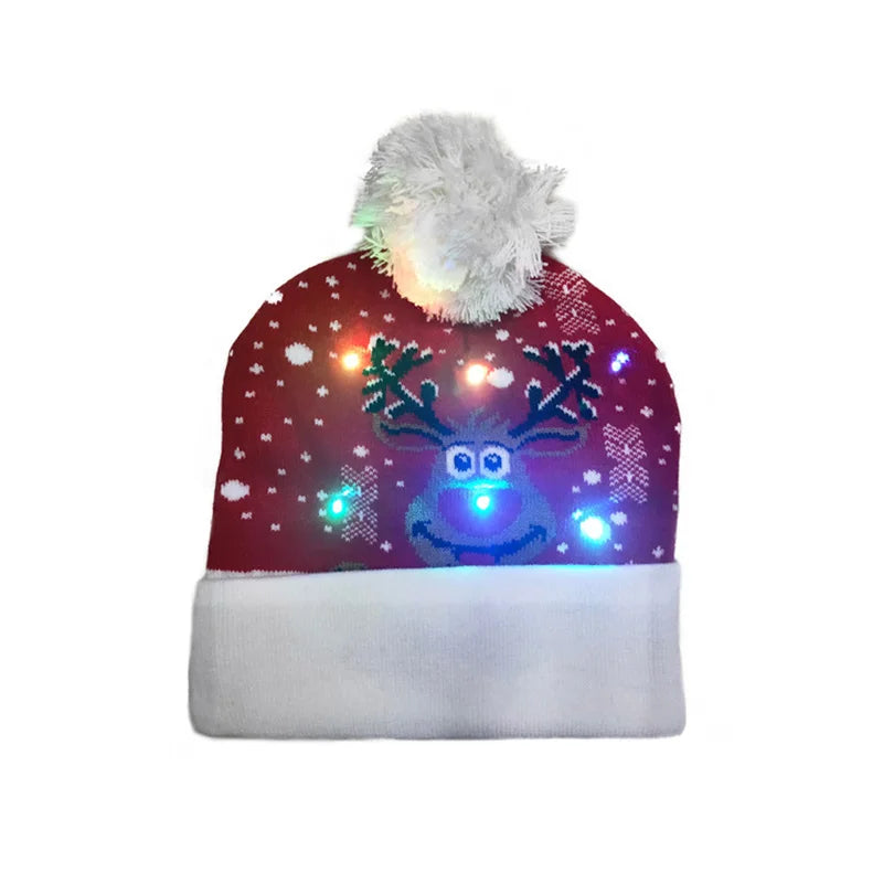 LED Christmas Hat Beanie Warm Light-Up Snowman Patterns