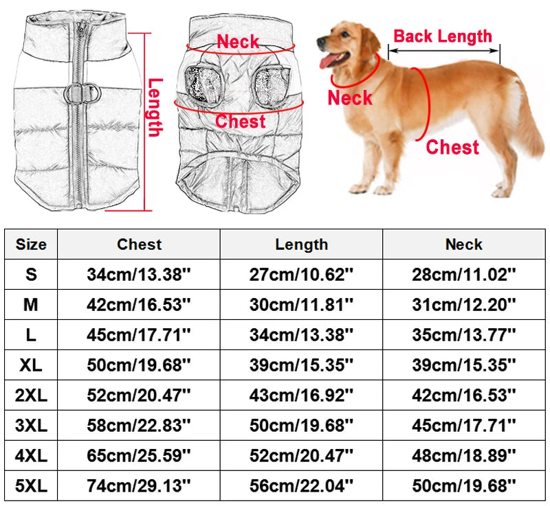 Winter Waterproof Dog Vest Large Pet Ski Coat