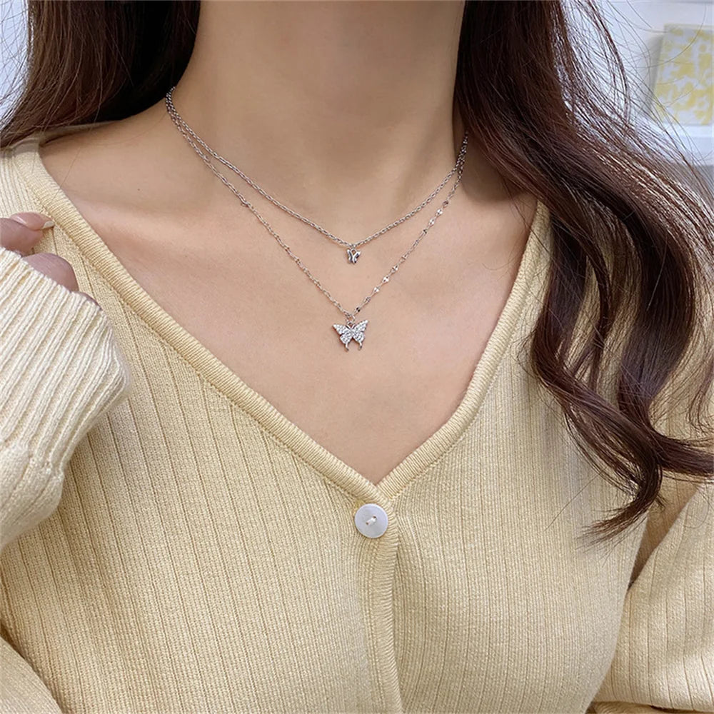 Butterfly Necklace Double Layer Women’s Clavicle Chain