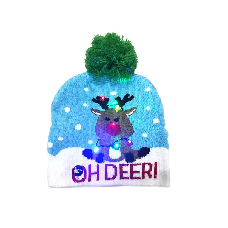 LED Christmas Hat Beanie Warm Light-Up Snowman Patterns