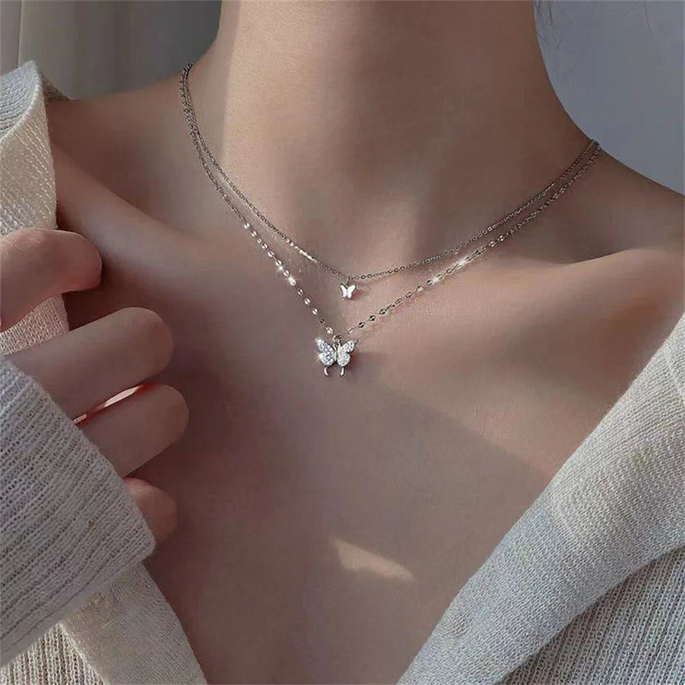 Butterfly Necklace Double Layer Women’s Clavicle Chain