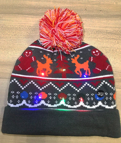 LED Christmas Hat Beanie Warm Light-Up Snowman Patterns