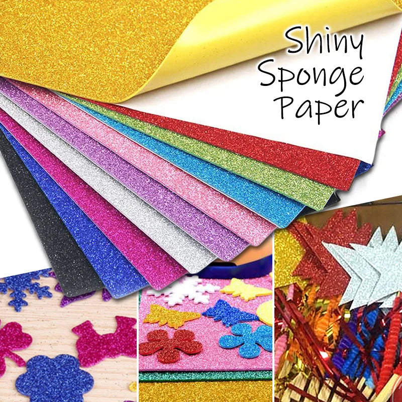 10pc Flash Glitter EVA Foam Paper Adhesive Kids Craft