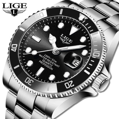 LIGE Luxury Diver Watch Men Waterproof Sport Quartz Watch