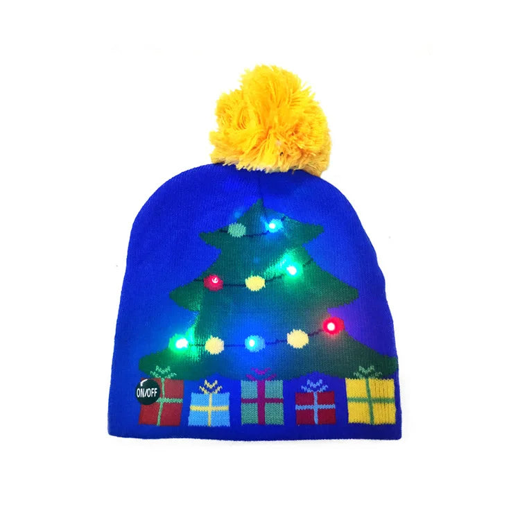 LED Christmas Hat Beanie Warm Light-Up Snowman Patterns