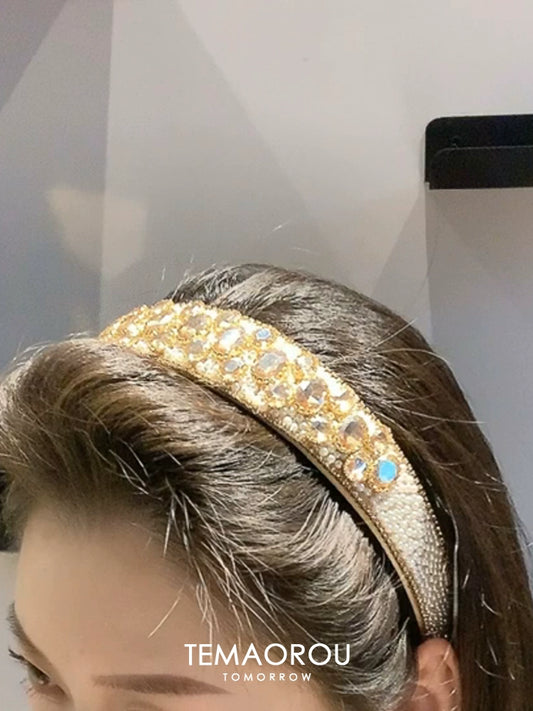 Accessible Luxury Rhinestone Wide Headband Face Modifier