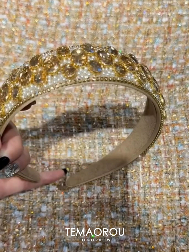 Accessible Luxury Rhinestone Wide Headband Face Modifier