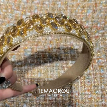 Accessible Luxury Rhinestone Wide Headband Face Modifier