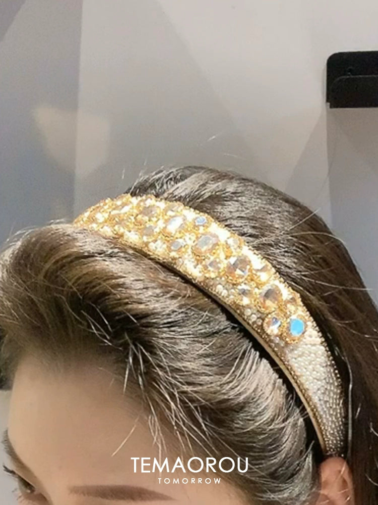 Accessible Luxury Rhinestone Wide Headband Face Modifier