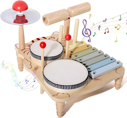 Wooden Xylophone & Drum Set