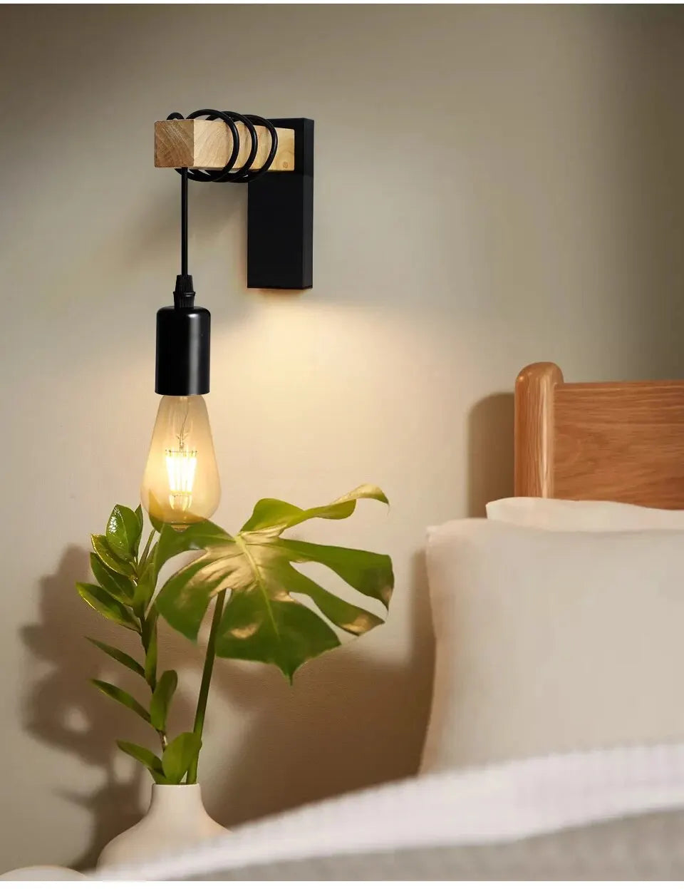 Retro Wood LED Wall Lamp Industrial Loft Decor