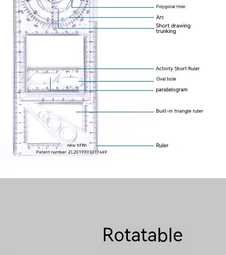 Professional Geometric Ruler Set Math Drawing Template