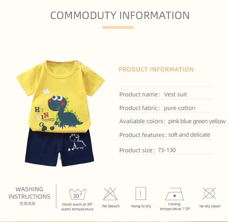 Baby Boy Clothes Set Cute Cartoon Infant Summer T-shirt+Shorts Outfit