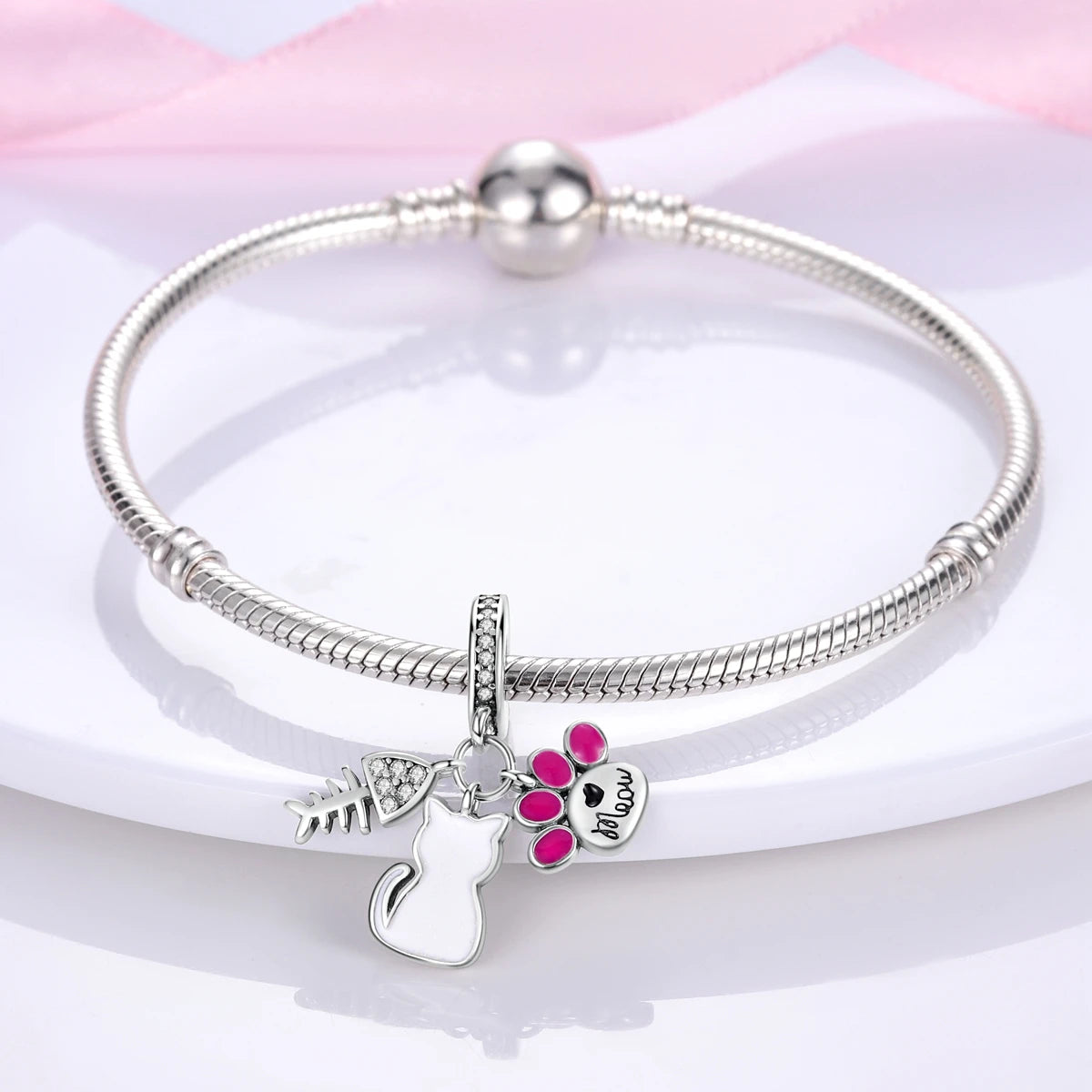 Pink Silver Plated Butterfly Flower Charm Beads for DIY