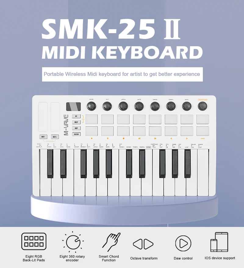 M-VAVE SMK-25 II MIDI Controller 25 Keys RGB Pads